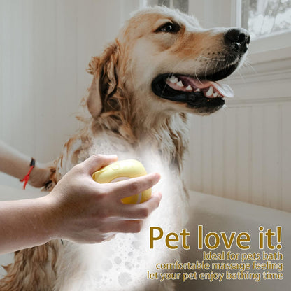 Pet Bath Brush Dog Baths Brush Shampoo Dispenser Soft Silicone Dog Bathing Brushes Dogs Shampoo Brushes Scrubbers for Cats and Dogs Shower Brush Grooming (Yellow)